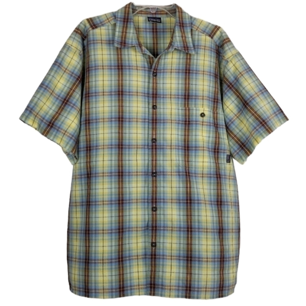 Patagonia Men's Short Sleeve Plaid Button Up Shirt Organic Cotton Vtg Size Large